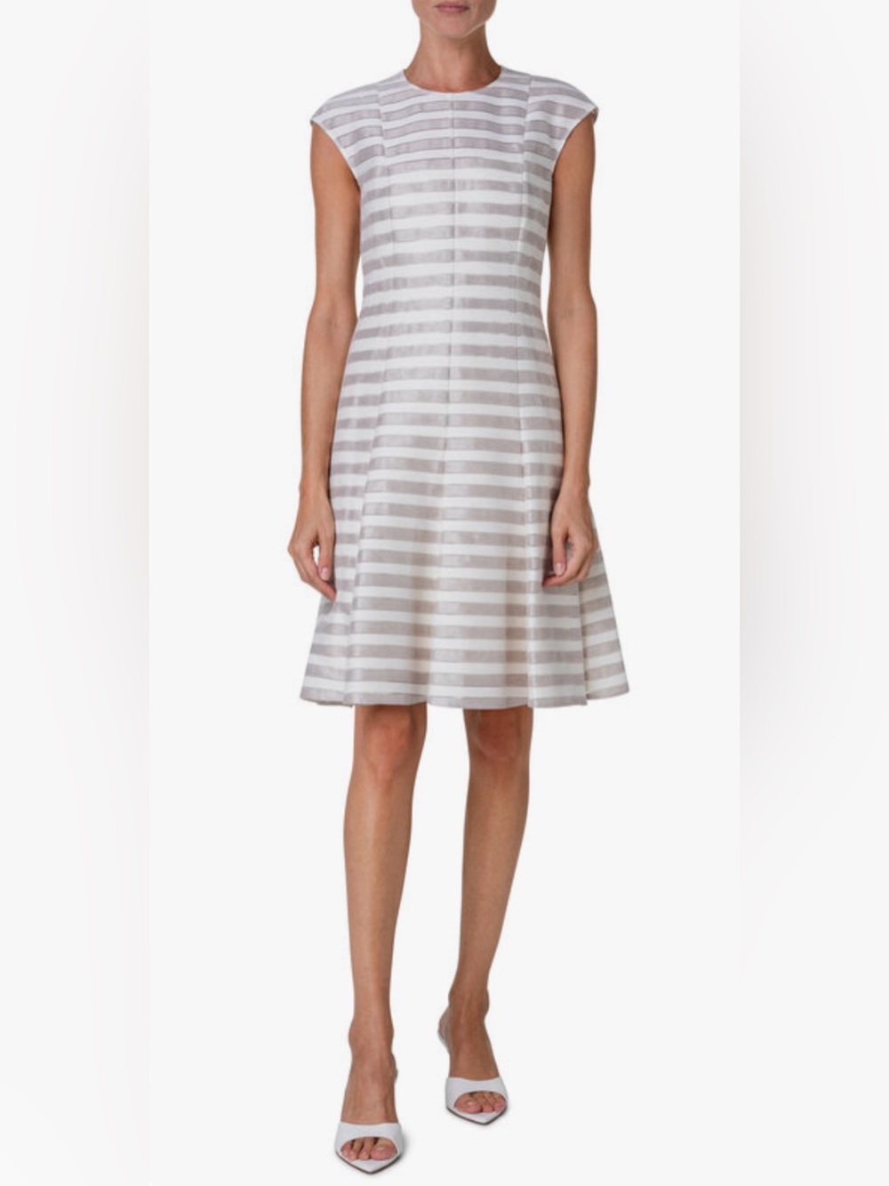 Striped AKRIS Punto fit and flare Light Beige and Ivory Dress